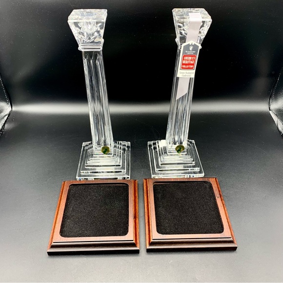 Waterford Crystal George Washington Candlestick Holders 11.75” Wood Base HTF NIB - Picture 5 of 15